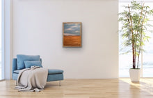 Load image into Gallery viewer, Studio Brambilla Aware Winning Toronto Artist: Home Decor: Here is a bright and cheery beach scene. You are walking to the shore line and enjoying how the lovely clouds and the surf compliment each other. The air is fresh, the sand is inviting and you're going to have a great day at the beach. Enjoy!! This is a 18"x24" oil on wood panel with a shiny resin finish to add to the brightness of the work. Framed in a floating natural wood floating frame.