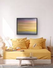 Load image into Gallery viewer, Studio Brambilla Aware Winning Toronto Artist: Home Decor: I wanted to feel how a child sees the world. This work is full of cheerful colours blending imperceptibly into each other. The softness and atmospheric quality of this painting and the hint of an island at the horizon make it surreal, tranquil and serene. At 24"x30" this is a wonderful piece for anywhere in your home. Oil o canvas finished with a black floating frame.