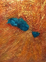 Load image into Gallery viewer, Studio Brambilla Aware Winning Toronto Artist: Home Decor: This is part of my Topography Series. Imagine yourself flying over a mountain range that holds a beautiful blue embedded lake. This is taken from an image of such a place and it creates an amazingly colourful addition to your home as well as a great conversation piece. This is 12"x16" acrylic on Venetian Plaster (which creates the texture) and finished with shiny resin and wraparound painted sides so a frame is not necessary.