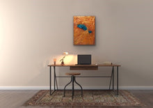 Load image into Gallery viewer, Studio Brambilla Aware Winning Toronto Artist: Home Decor: This is part of my Topography Series. Imagine yourself flying over a mountain range that holds a beautiful blue embedded lake. This is taken from an image of such a place and it creates an amazingly colourful addition to your home as well as a great conversation piece. This is 12"x16" acrylic on Venetian Plaster (which creates the texture) and finished with shiny resin and wraparound painted sides so a frame is not necessary.