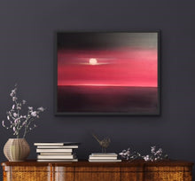 Load image into Gallery viewer, Studio Brambilla Aware Winning Toronto Artist: Home Decor: I love the drama of the evening sky...ever changing ever beautiful. This work represents how a sailor uses the sky to navigate. Have you ever heard the sailing expression "Red sky at night, sailors delight. Red sky in the morning sailors take warning"? Well this is the red night sky so you can expect your morning to be smooth sailing. Cheers. At 24"x30" this is a good sized oil on canvas that can look great on light or dark coloured walls.