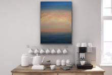 Load image into Gallery viewer, Studio Brambilla Aware Winning Toronto Artist: Home Decor: It's one of those days when the sky and water are the same colour as they envelope soft white and pink clouds. You can almost hear the song "Oh What a Beautiful Morning" playing as you walk along the beach. This is a 14"x18" oil on wood panel with a buffed resin satin finish with a black floating frame.