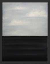 Load image into Gallery viewer, Studio Brambilla Aware Winning Toronto Artist: Home Decor: A tranquil colourfield painting of lazy clouds over lazy waves. Perfect if you want a very peaceful painting that fits in any décor. This is 14"x18" oil on wood panel with a resin finish and with a black floating frame. A very affordable unique work of art that could be perfect for you or for gift giving.