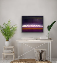 Load image into Gallery viewer, Studio Brambilla Aware Winning Toronto Artist: Home Decor:Have you ever noticed that mountain ranges have a certain rhythm to them? They rise and fall like notes on a musical scale. Here is my version of a mountain range that flows in close mystical harmony. Look and listen and enjoy. This 24"x30" oil on wood panel is finished with shinny resin and sports a black floating frame.