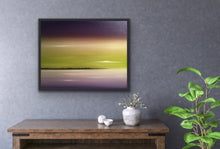 Load image into Gallery viewer, Studio Brambilla Aware Winning Toronto Artist: Home Decor:Lavender and lime are complementary colours that are not used together very often but I love the harmony they create together. So I wanted to create a surreal seascape using those colours. Well a viewer of this work said it looked exactly like a sky she has seen many times up at her cottage. So this shows that real and surreal are truly closely related! This is a 22&quot;x30&quot; oil on canvas 
