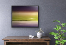 Load image into Gallery viewer, Studio Brambilla Aware Winning Toronto Artist: Home Decor:Lavender and lime are complementary colours that are not used together very often but I love the harmony they create together. So I wanted to create a surreal seascape using those colours. Well a viewer of this work said it looked exactly like a sky she has seen many times up at her cottage. So this shows that real and surreal are truly closely related! This is a 22"x30" oil on canvas