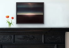 Load image into Gallery viewer, Studio Brambilla Aware Winning Toronto Artist: Home Decor: We often see sunsets depicted in paintings. I wanted to paint what we don't often get the chance to see...a moon set. Here we see a dramatic image using closely related colours. Very dark teal and black with a middle layer of moon light breaking over the horizon in a mysterious fashion. Let your imagination roam.