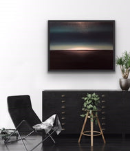 Load image into Gallery viewer, Studio Brambilla Aware Winning Toronto Artist: Home Decor: We often see sunsets depicted in paintings. I wanted to paint what we don't often get the chance to see...a moon set. Here we see a dramatic image using closely related colours. Very dark teal and black with a middle layer of moon light breaking over the horizon in a mysterious fashion. Let your imagination roam.