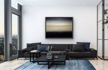 Load image into Gallery viewer, Studio Brambilla Aware Winning Toronto Artist: Home Decor: It's one of those mornings that follow an evening storm. High dark clouds sap the water of colour. But the sun fights to break through the haze to assure you that the storm has passed and the day will be full of light. This 30"x40" Oil on Canvas nestled in a black floating frame will add a peaceful and hopeful image to your room.