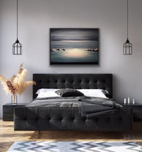 Load image into Gallery viewer, Studio Brambilla Aware Winning Toronto Artist: Home Decor:With global warming destroying all of our majestic glaciers I wanted to create at least one glacier that would last forever. Placed in between a Group of Seven inspired mountain range the glacier field reminded me of an infinity pool as I was painting it so I went with that vision, with he sun peeking out at the horizon line, thus creating an ethereal and surrealistic image for your enjoyment.