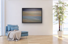 Load image into Gallery viewer, Studio Brambilla Aware Winning Toronto Artist: Home Decor: If you are looking for a soft, paste-like work of art, this is the one for you. A peaceful rendition of one of those beautiful golden sunrises you so enjoy when you take your morning walks on the beach. The golden colour is created using high end metallic gold oils so it has a shimmering quality that makes it special. A good size 30"x40" oil on canvas accented with a black floating frame.