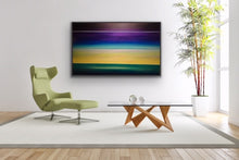 Load image into Gallery viewer, Studio Brambilla Aware Winning Toronto Artist: Home Decor: Two paintings in one. Dawn at the bottom horizon line and dusk at the upper horizon line. Showing two time periods in one static image is a challenge but it makes it a real talking piece. This beauty was done as a commission for a client who lives high above Lake Ontario and who wanted a large work to mimic their view through their window.