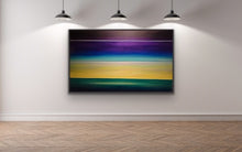 Load image into Gallery viewer, Studio Brambilla Aware Winning Toronto Artist: Home Decor:Two paintings in one. Dawn at the bottom horizon line and dusk at the upper horizon line. Showing two time periods in one static image is a challenge but it makes it a real talking piece. This beauty was done as a commission for a client who lives high above Lake Ontario and who wanted a large work to mimic their view through their window.