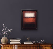 Load image into Gallery viewer, Studio Brambilla Aware Winning Toronto Artist: Home Decor: This colourfield painting was inspired by one of my favourite artists, Mark Rothko. The harmony of the colours and how they hover in space create a meditative image that is enhanced by the shinny resin finish. This lovely smallish piece is oil on canvas and framed in a black floating frame that captures the floating shapes.