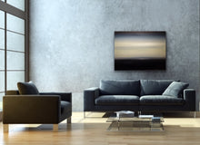 Load image into Gallery viewer, Studio Brambilla Aware Winning Toronto Artist: Home Decor: It's one of those mornings that follow an evening storm. High dark clouds sap the water of colour. But the sun fights to break through the haze to assure you that the storm has passed and the day will be full of light. This 30"x40" Oil on Canvas nestled in a black floating frame will add a peaceful and hopeful image to your room.