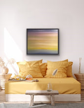 Load image into Gallery viewer, Studio Brambilla Aware Winning Toronto Artist: Home Decor: I wanted to feel how a child sees the world. This work is full of cheerful colours blending imperceptibly into each other. The softness and atmospheric quality of this painting and the hint of an island at the horizon make it surreal, tranquil and serene.  At 24&quot;x30&quot; this is a  wonderful piece for anywhere in your home. Oil o canvas finished with a black floating frame. 

