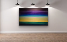 Load image into Gallery viewer, Studio Brambilla Aware Winning Toronto Artist: Home Decor:Two paintings in one. Dawn at the bottom horizon line and dusk at the upper horizon line. Showing two time periods in one static image is a challenge but it makes it a real talking piece. This beauty was done as a commission for a client who lives high above Lake Ontario and who wanted a large work to mimic their view through their window.
